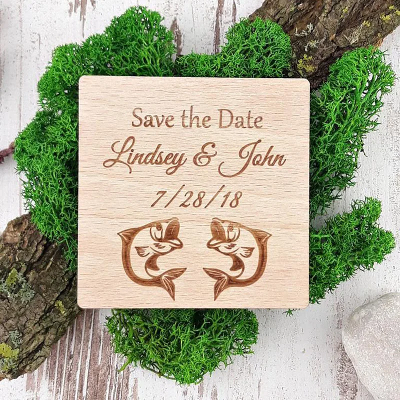 Rustic Wood Couple Fish Save The Dates, Custom Magnet, Save the Date, Sea, Wedding Souvenirs Decoration