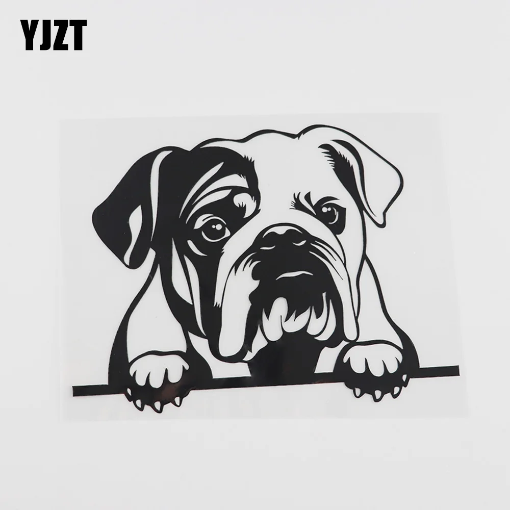 YJZT 16.2CMX11.9CM Fun English Bulldog Peeking Dog Vinyl Car Sticker Black/Silver 8A-0118