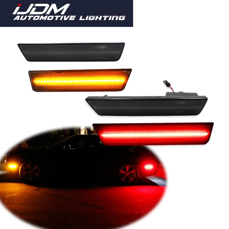 

iJDM For 2008-2014 Dodge Challenger, For 2011-2014 Dodge Charger Smoked/Clear Lens Front Amber & Rear Red LED Side Marker Lights