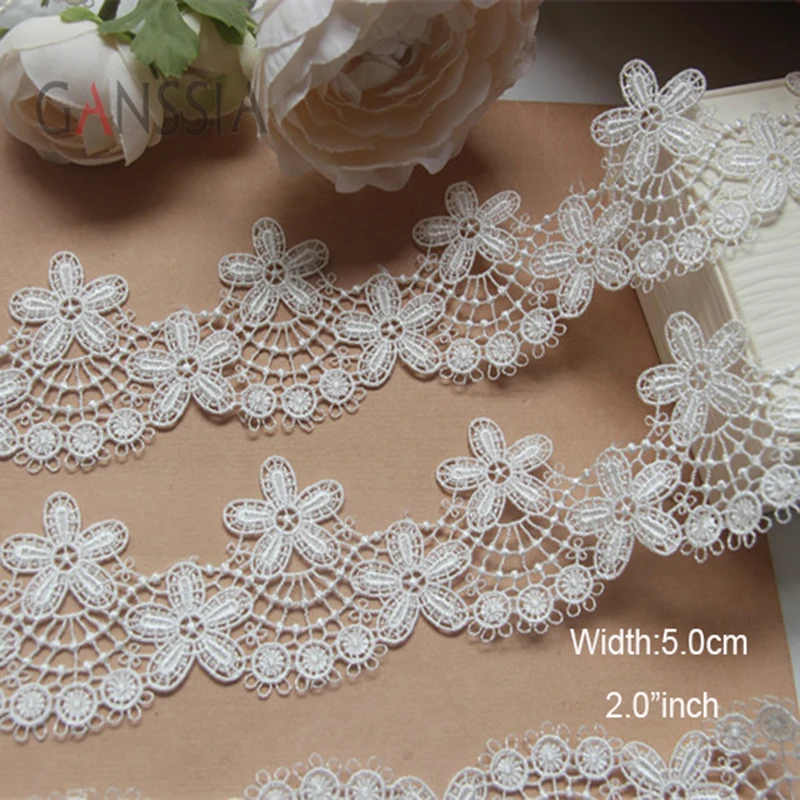 Width:5cm (2 inch) Attractive Flower Design Embroidery Laces Water Soluble Trimming Lace for DIY Sewing Embellishment(SS-2475)