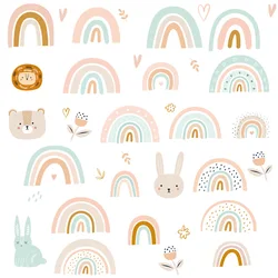 Cartoon Animals Rainbow Wall Stickers for Baby Room Kids room Girls Bedroom Wall Decor Removable PVC Wall Decals for Home Decor