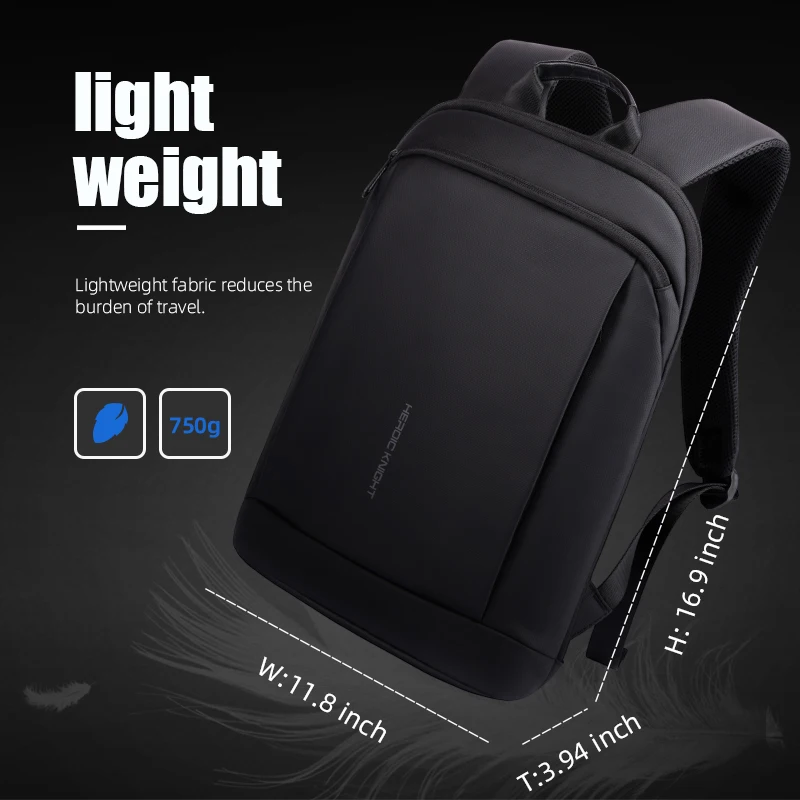 Heroic Knight Slim Laptop Backpack Men 15.6 Inch Thin Back Pack Office Work Men Backpack Business Bag Unisex Black Mochila