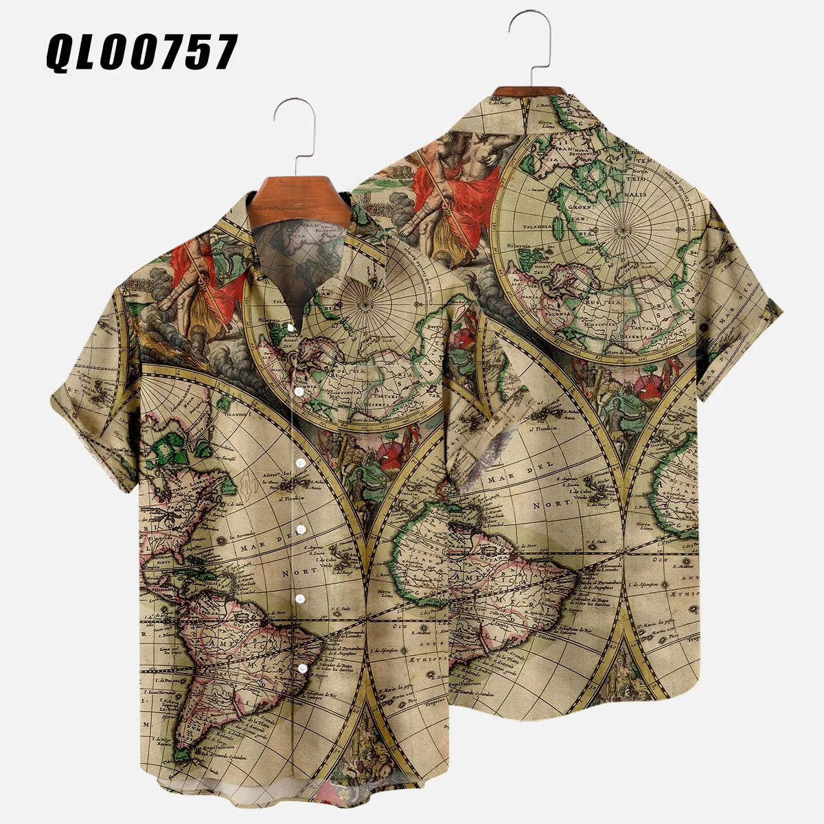 

Mens Vintage Map Print Shirt Loose Short Sleeve Turn-down-collar Casual Shirt Daily Wear Blouse