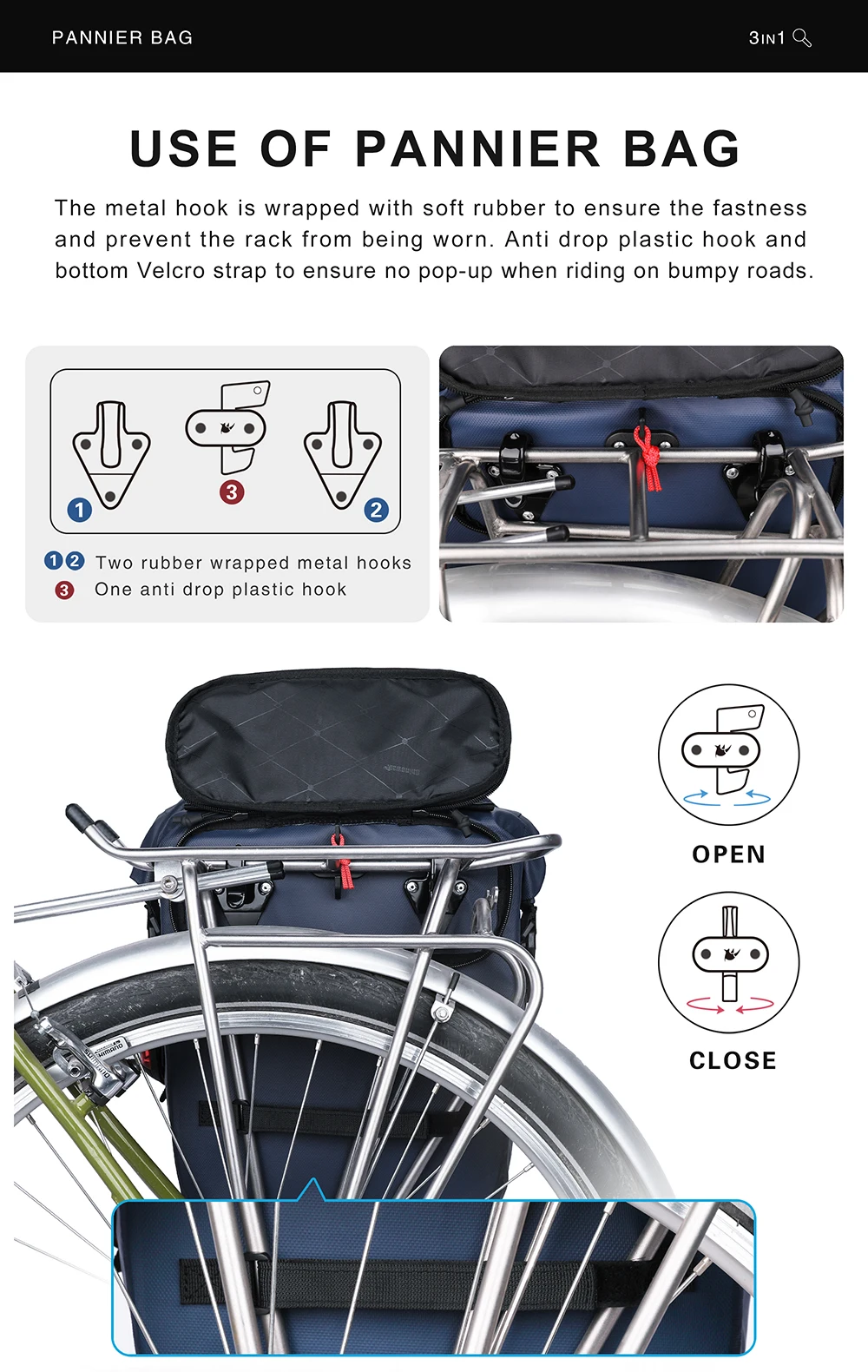 Rhinowalk Waterproof Bike Pannier Backpack 20L Trunk Bag Travel Cycling Bag Basket MTB Road Bicycle Rear Rack Tail Bag Accessory