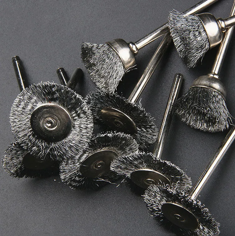 Citop 10pcs 3mm Shank Rotary Brush Steel Wire Wheel Brush Set Mini Drill Brush For Metal Polishing Rotary Tool