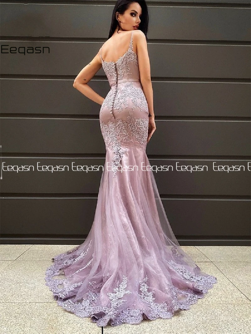 Eeqasn – Robe De soirée De forme sirène, tenue De bal longue, sans manches, avec des Appliques en dentelle