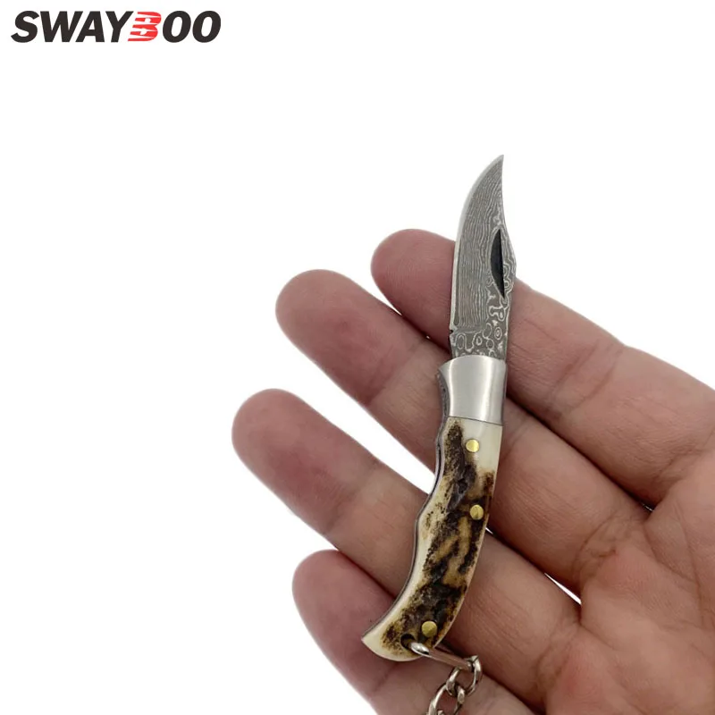 

Swayboo брелок заказной дамасской стали Тактический ручка Олений Рог карманный складной нож