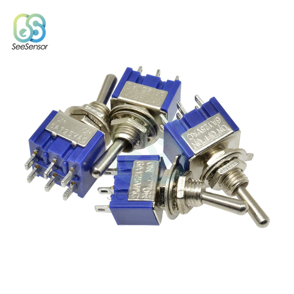 5PCS Toggle Switch Mini Switches 2 3 Position Latching Switch MTS-102/103/202/203/302/303/402/403 ON-ON ON-OFF-ON SPDT DPDT