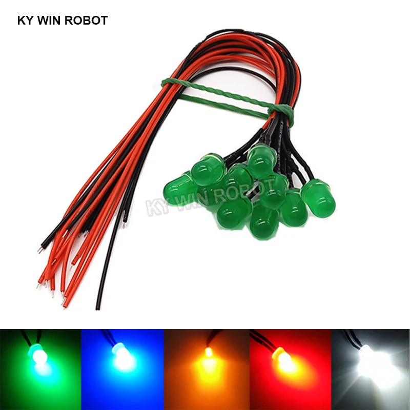 5-10PCS 3mm 5mm 8mm 10mm LED 5V 20cm Prewired White Red Green Blue Yellow Orange Diode Lamp Decoration Light Emitting Diodes