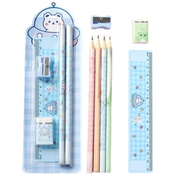 1set Pencil Eraser Ruler and Sharpener Set Kawaii Student Writing Pens School Office Supplies Pencil for Kids Stationery Gift