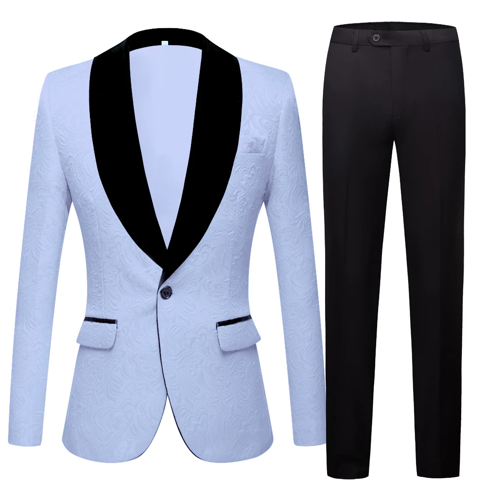 Men\'s Wedding Suits Smoking Tuxedo Jacket 2 Piece Groom Terno Suits for Men Plus Size Yellow Pink Blue Suits (coat+pants)