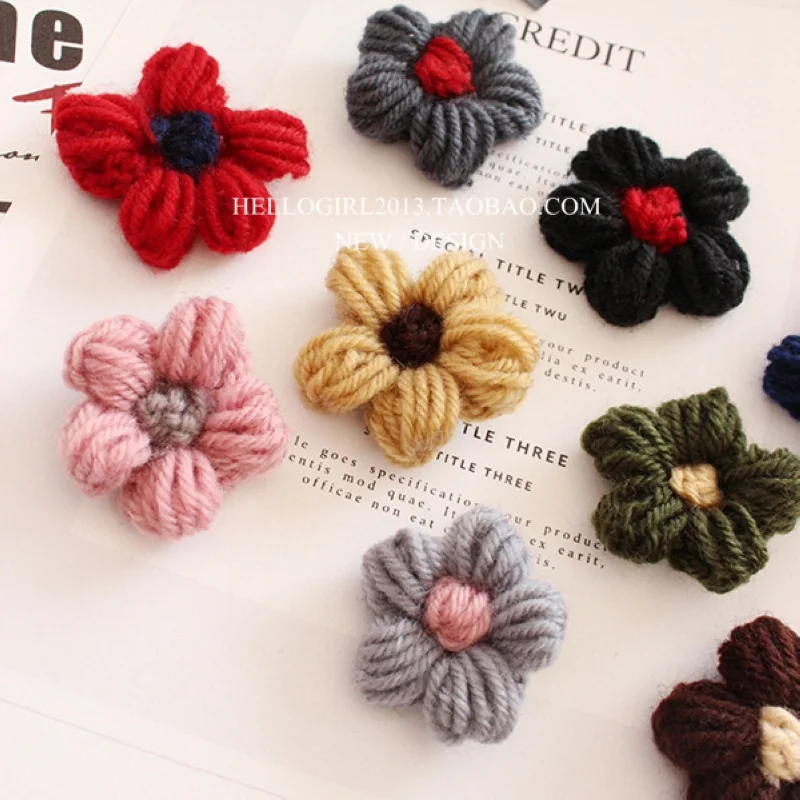 4PCS Korean Style Cute Girls Colorful Wool Knitting Flower Brooch For Women Woolen Jewelry Female Wedding Party Friends Gift