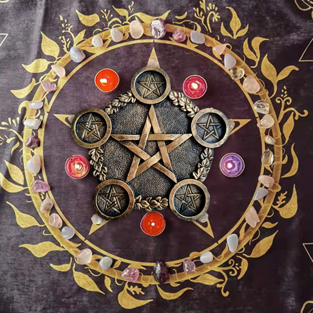 Astrology Pentagram Resin Candlestick Table Pentacle Altar Plate Candle Holder Resin Divination Witch Ceremony Accessorie