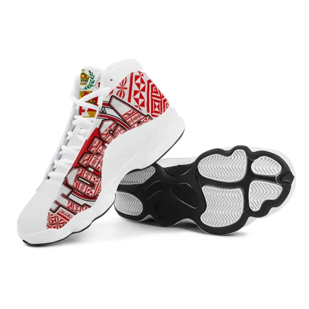 White Red Tonga Style Polynesian Samoa Tribal Style Boy Running Shoes Custom Ball Sports Team Logo Men's Basketball Sports Shoes