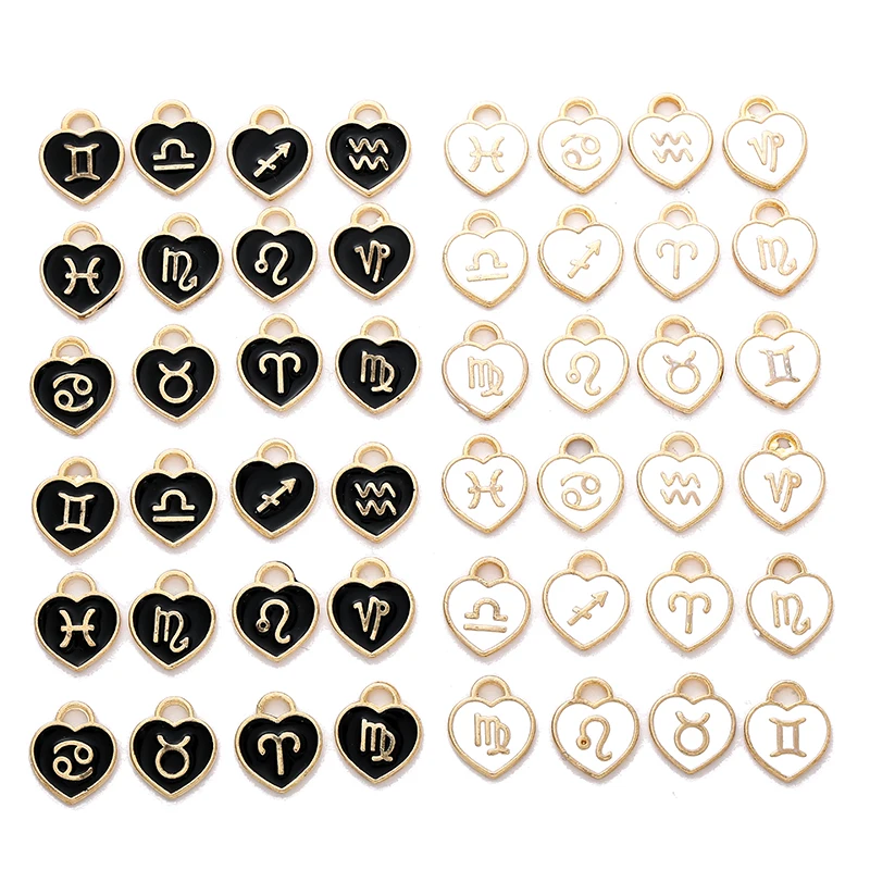 12 PCS/Lot 14x14mm 12 Constellation Charms Pendant Heart Enamel Charms Bracelet For Jewelry Making Handmade Craft Accessories