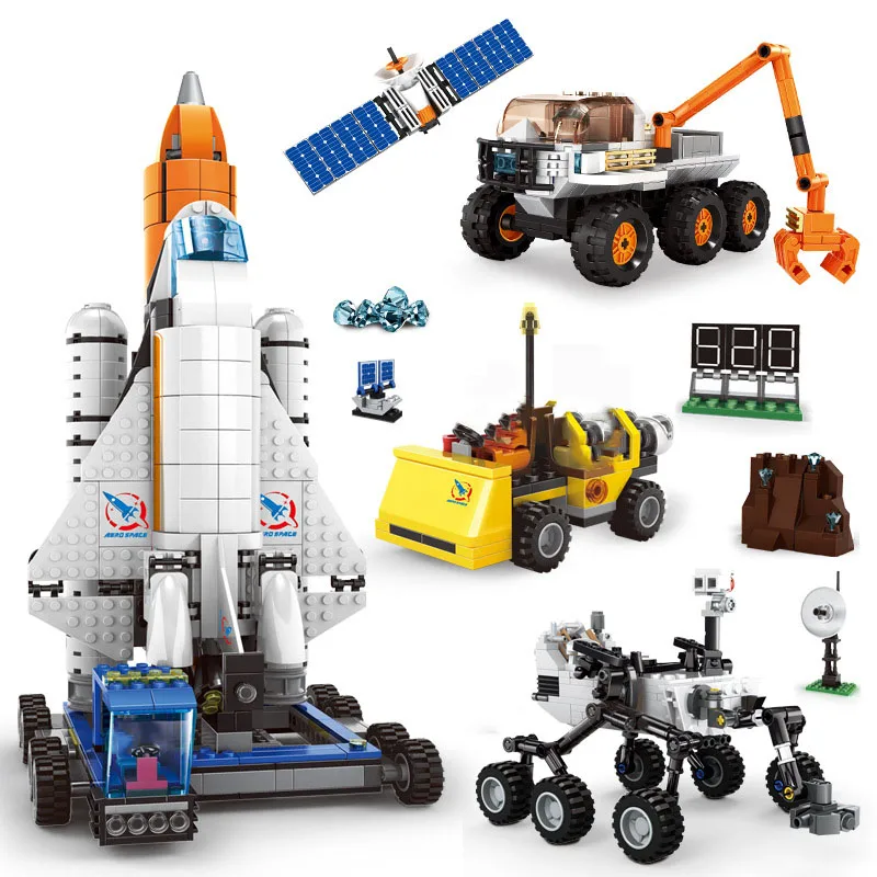 City Series Mars Rover Space Shuttle Launch Center Building Blocks Lunar Rover Moon Satellite Model Rocket Base Toys For Kids