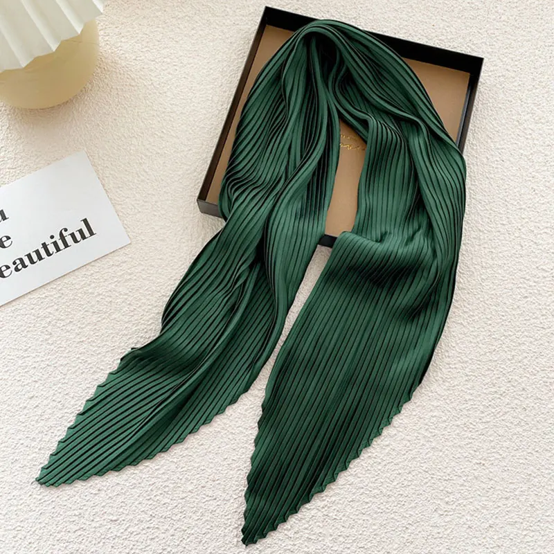 Petite écharpe soyeuse en satin pour femme, écharpes froissées, foulard plissé pour femme, châle, bandana, mouchoir, mode