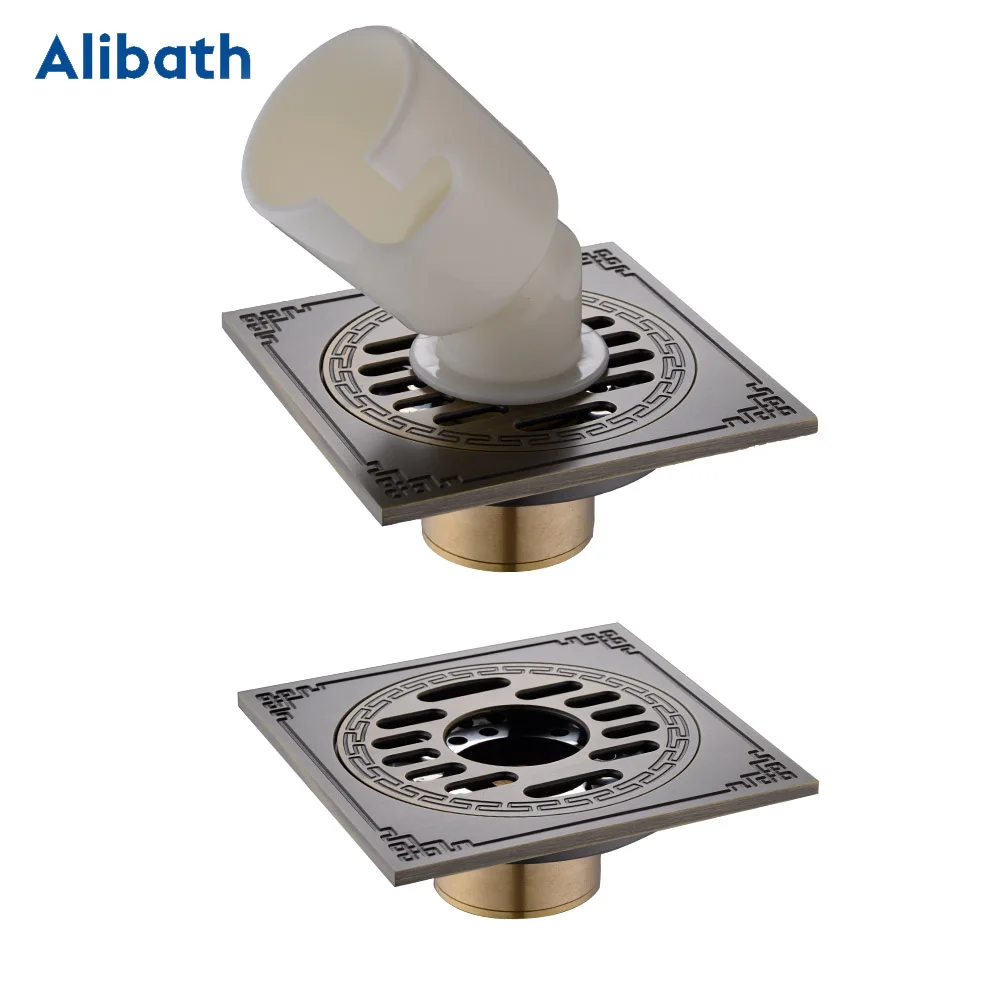 Floor Drains Antique Brass Shower Floor Drain Bathroom Deodorant Euro 10 cm Square Floor Drain Strainer Cover Grate Waste.