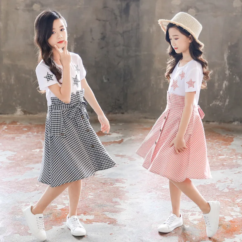 2024 summer teenager Kids Dress Girls clothes Princess Dresses Children Plaid Clothes high waist 4 5 6 7 8 9 10 11 12 Years Old