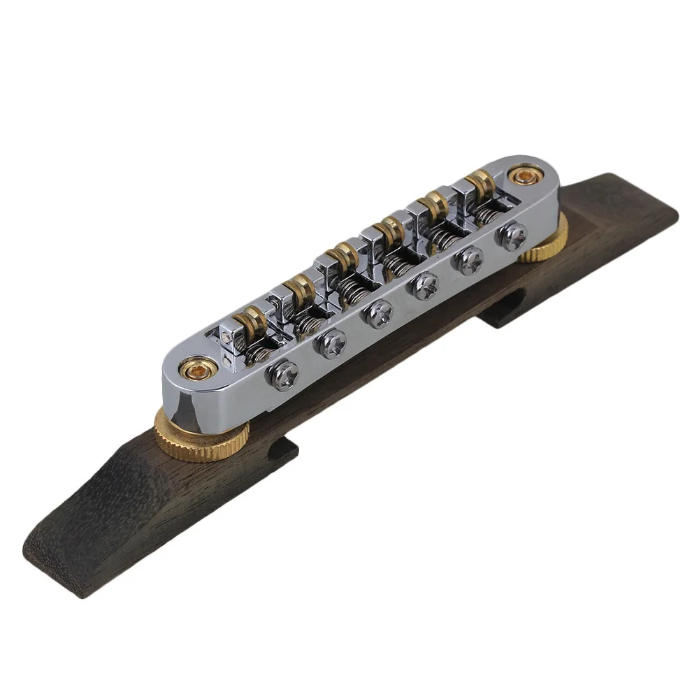 Chrome Plated Jazz Guitar Bridge with 6 Roller Saddles Rosewood Base