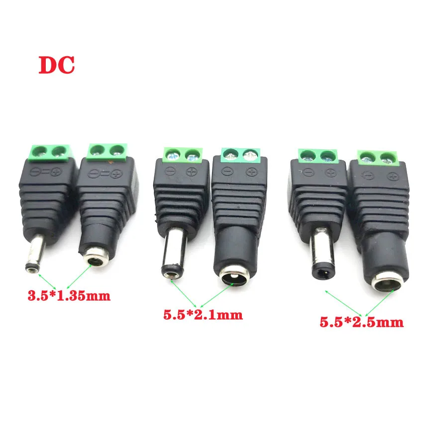 Male Female DC Power Plug Connector 2.1mm X 5.5mm 2.5mm X 5.5mm 1.35mm X 3.5mm Needn't Welding DC Plug Adapter 12V 24V for CCTV