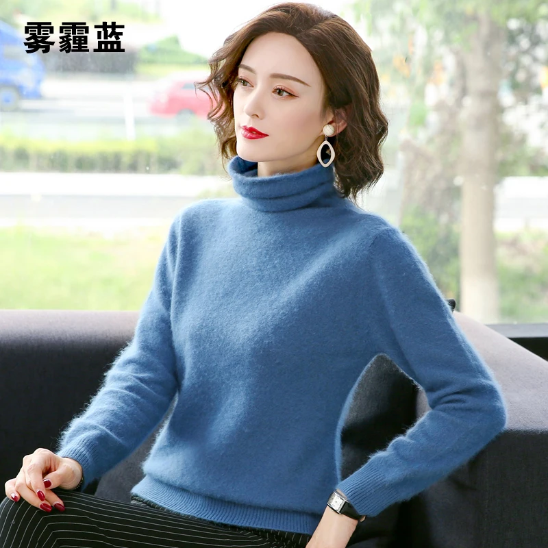 100%Pure Mink Sweater Women Short Winter New Cashmere Sweater Large Size Knit Pullover Thick High Collar Top Female Shirt 2021