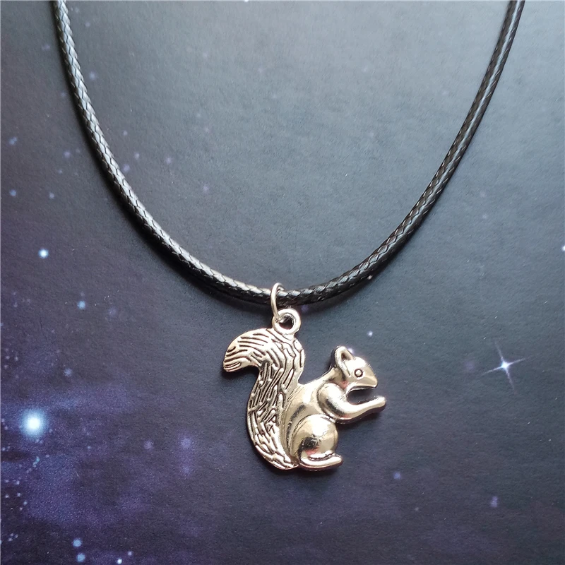 

Squirrel Choker Necklace, Black Leather Choker, Cute Squirrel Charm Pendant, Animal Pendant Necklace for Woman Man