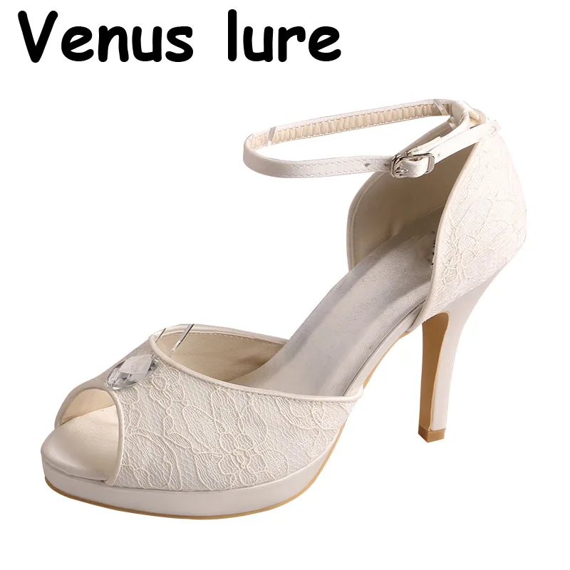 

Venus lure Ankle Strap Open Toe Womens Dressy Shoes for Wedding Ivory Lace