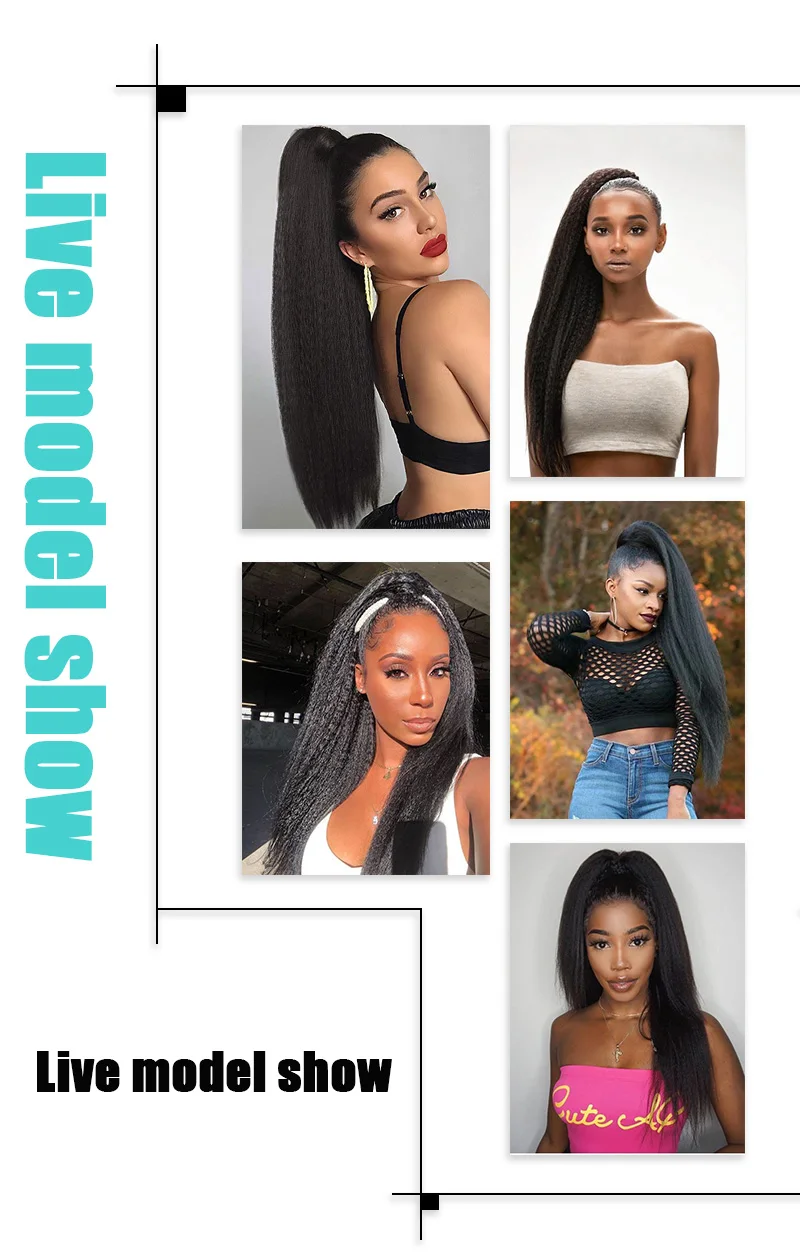 XINRAN Synthetic Yaki Ponytail Extension for Women Wrap Around Kinky Straight Ponytail Clip in Magic Paste Hairpiece 24 Inch