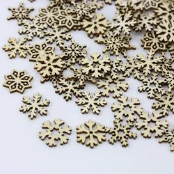 (100pcs/pack) 25mm Wooden Shape Snowflakes Mix Christmas Tree Ornaments Pendants Snowflakes New Year Decor For Home