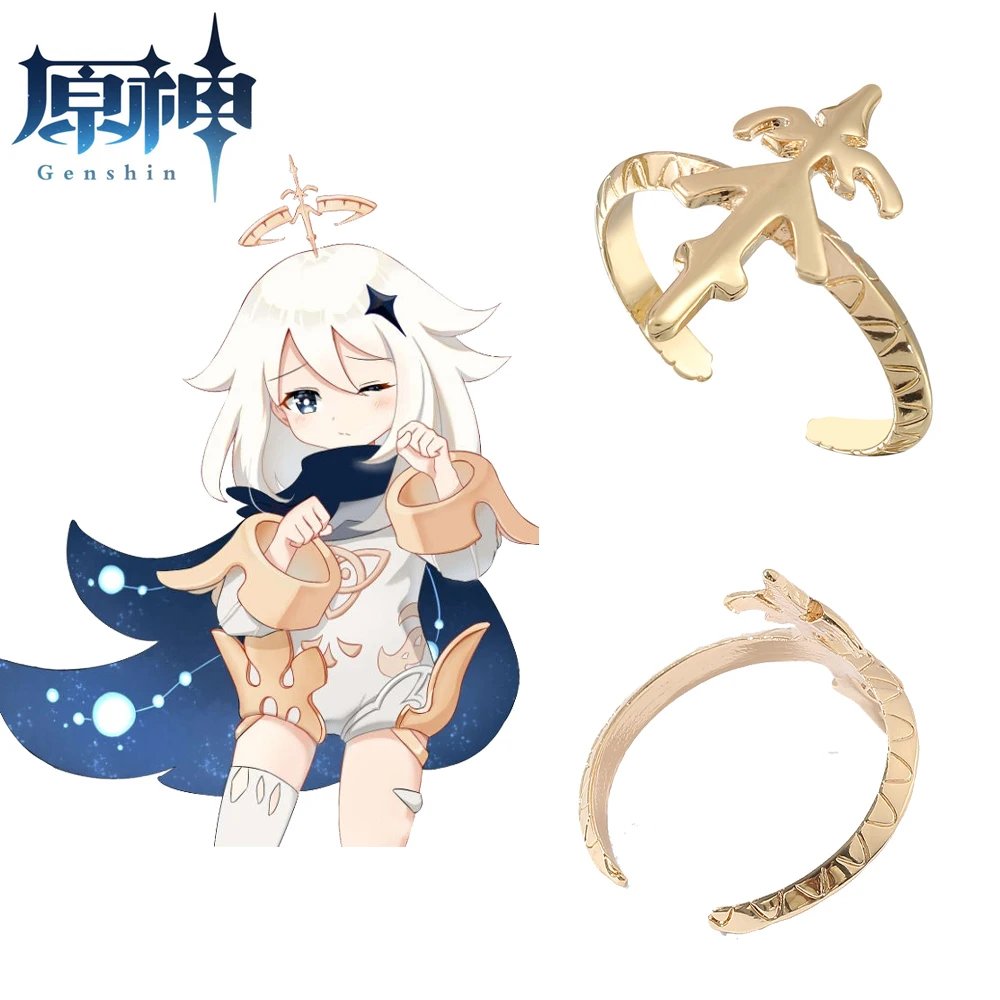 Anime Genshin Impact Paimon Cosplay Ring Golden Crown Open Adjustable Unisex Finger Ring For Women Props Jewelry Accessories