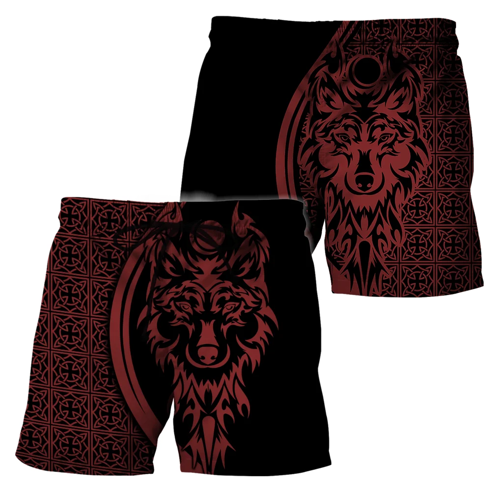 Animal Cool Tattoo wolf 3D Printed Mens Shorts Unisex Streetwear Summer Beach Loose Shorts Casual Pants Polyester SDM05