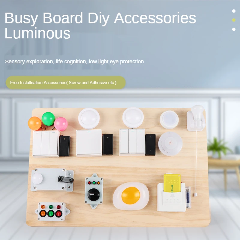 Busyboard DIY Phụ Kiện Tricolour Lược Điện Đèn Nút Khóa Vợt Tay Cranking Montessori Bận Rộn Ban Vật Liệu