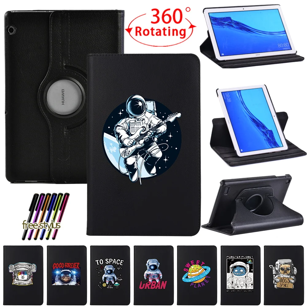 

360 Rotating Tablet Case for Huawei MediaPad T5 10 10.1"/T3 10 9.6" Printed Folding Leather Astronaut Pattern Stand Cover Shell