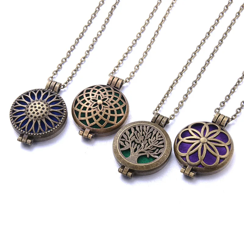 New Aromatherapy Jewelry Dragonfly Tree of Life Necklace Vintage Open Lockets Pendants Perfume Essential Oil Diffuser Necklace