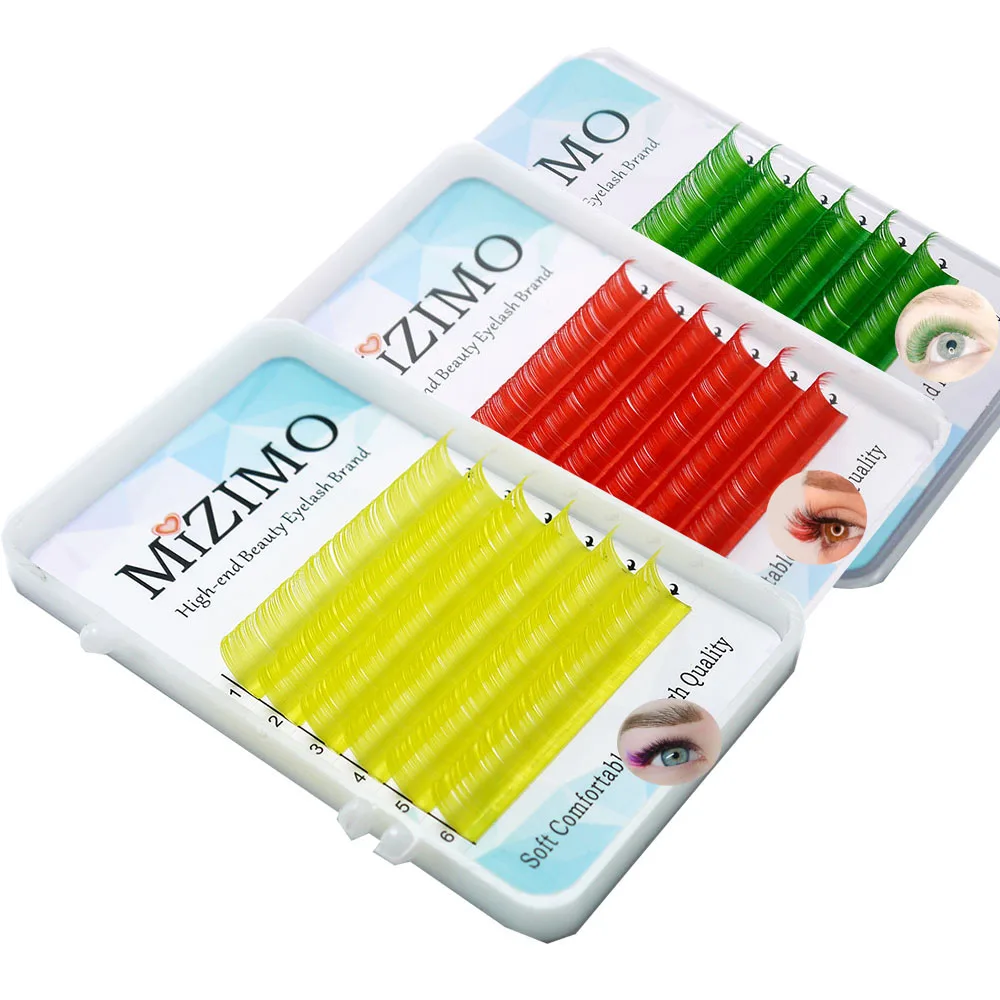 MIZIMO New color grafting eyelash 0.07/0.1mm 8-15mm red yellow green artificial mink hair eyelash extension