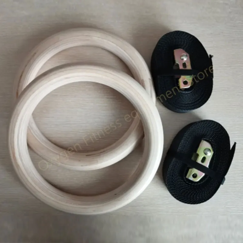 28mm Birch Gymnastics Rings With Adjustable 4m Straps Max Load 350kg For Home DIY Gym Pull-ups Exercise Back Muscle And Shoulder