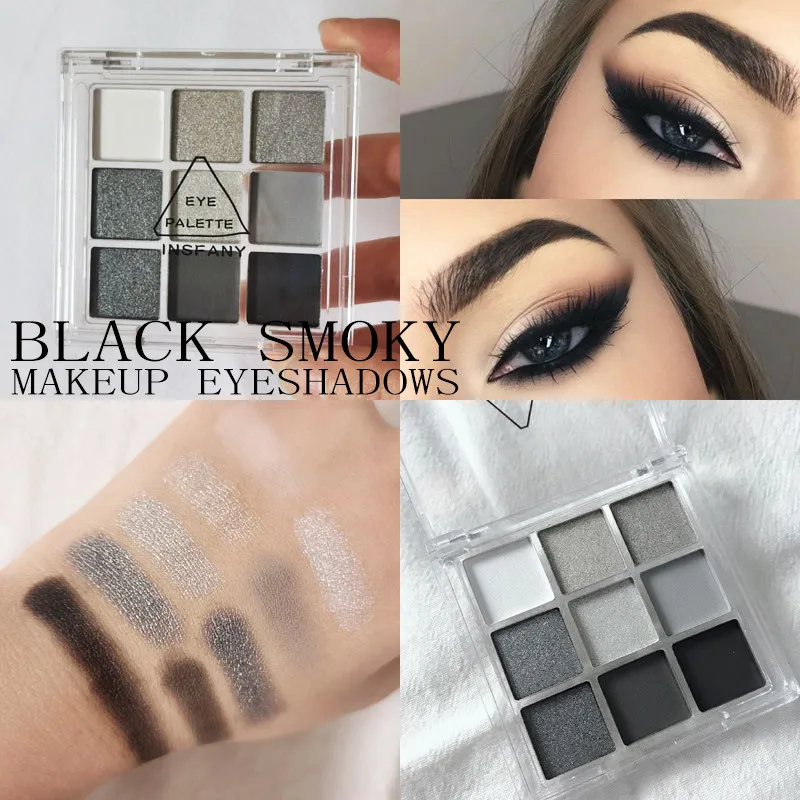 New Arrival 9 Colors Black Smokey Palette Matte Glitter Eyeshadow Palette Black Eye Shadow Smoky Eye Pigments Makeup Palette