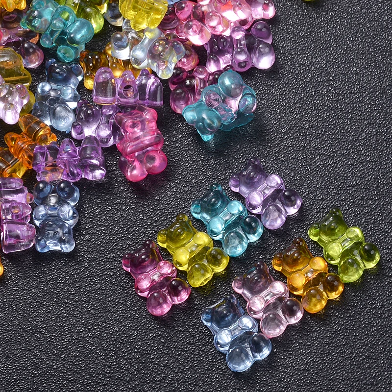 20Pcs 8x12mm Transparent Loose Space Beads Cute Small Bear-Shape Cross Hole Acrylic Beads for Making Jewelry DIY Accessories
