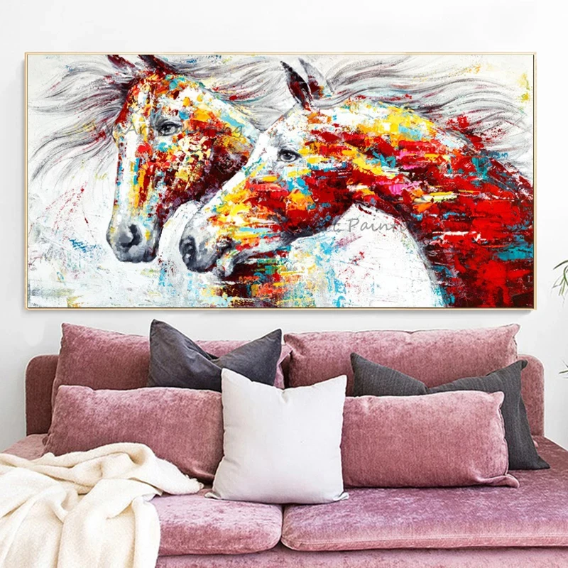 The Running Horse Oil Painting Handmade Animal Canvas Paintings Canvas Creative Color Painting Nature Painting Frameless Graph