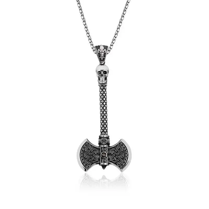 Silver Axe Men Necklace 925 Sterling Men Jewelry Wedding Party Birthday Gift - Box - Pendant - Chain Choker - Man - Fashion