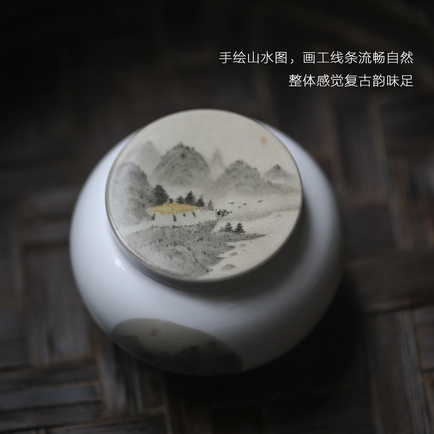 ★beginning of the jingdezhen hand-painted mountains caddy small mini portable moistureproof tea warehouse ceramic POTS