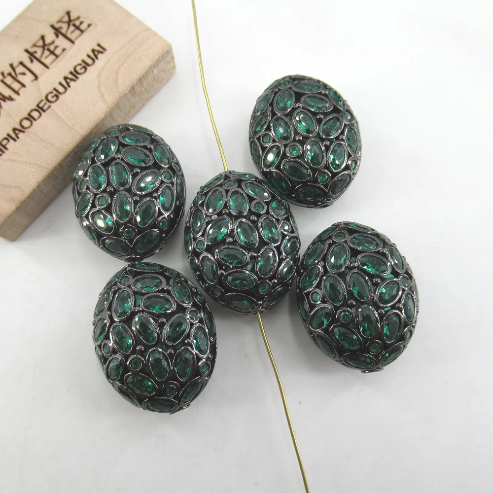 2PCS 20x26mm Golden Hollow Oval Gold plated Cubic Zirconia CZ Micro Paved Loose Metal Beads For Jewelry Making DIY