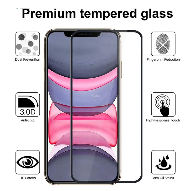 Protector de vidrio templado para APPLE IPHONE 12, 12 PRO max mini, pantalla HD negra de 6,1 ", 6,5", 9H, 2020