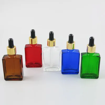 High-end square clear glass dropper bottles 30ml 50ml 100ml rectangle glass dropper bottles for essential oil SCREEN PRINTING