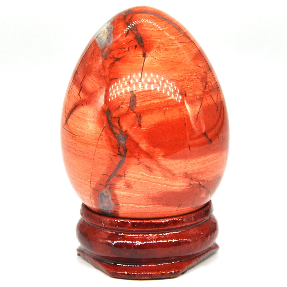 34x44mm Red Silver Leaf Jasper Egg Shaped Stone Healing Natural Crystal Massage Minerale Gemstone Spiritual Decoration Collectio