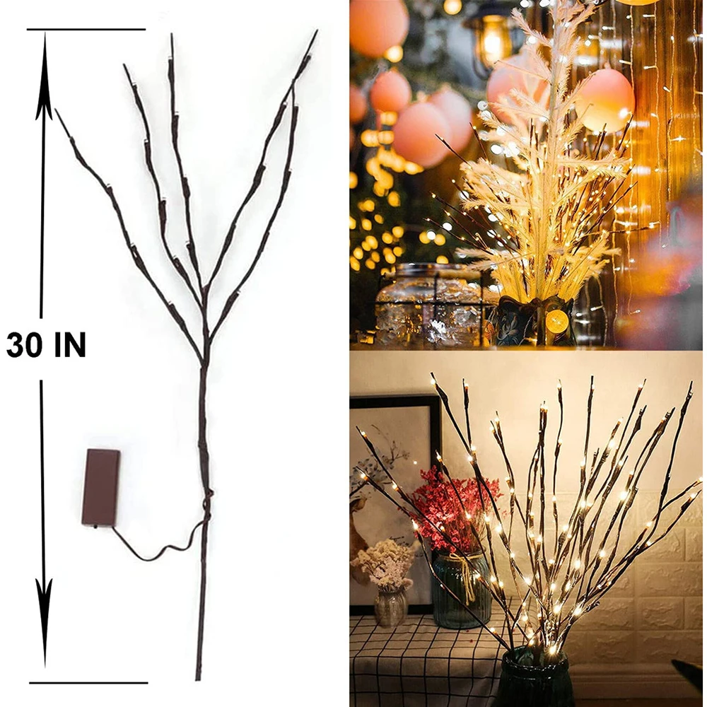 73cm 20 Bulbs LED Branch Lights Battery Powered Willow Twig Lighted Branch Decorative Lights Artificial Tree DIY Light