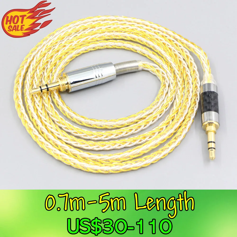 LN007278 8 Core Silver Gold Plated Braided Earphone Cable For Audio-Technica ATH-pro500mk2 PRO700MK2 PRO5V M50 M50RD