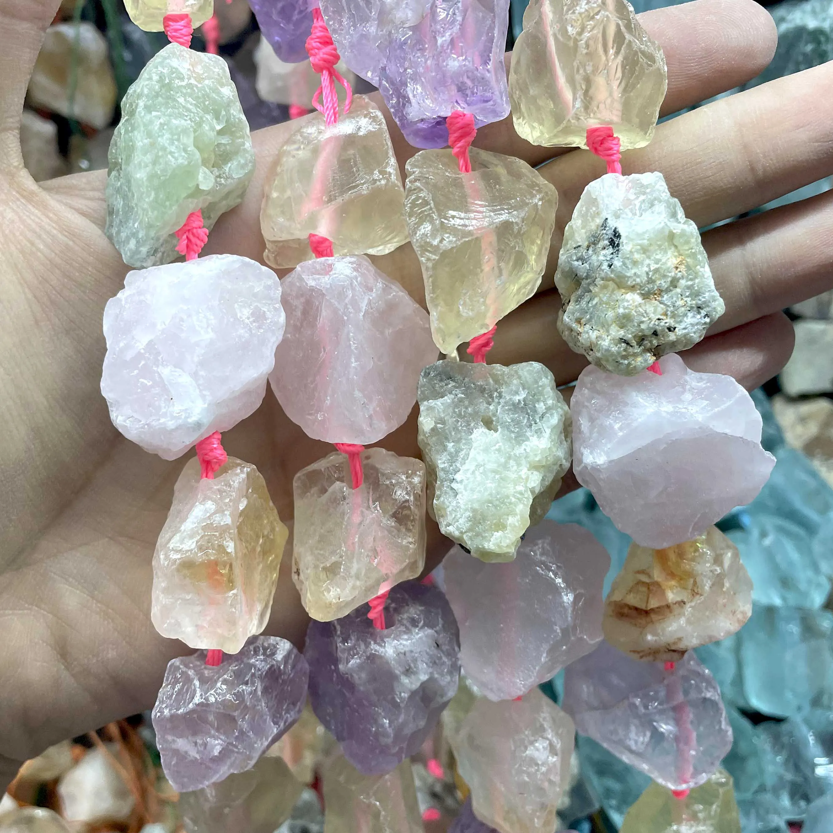 20-30MM Natural Irregular Freeform Raw Stone Amazonite Amethysts Rose Quartzs Crystal Minerals Beads DIY Necklace Jewelry Making