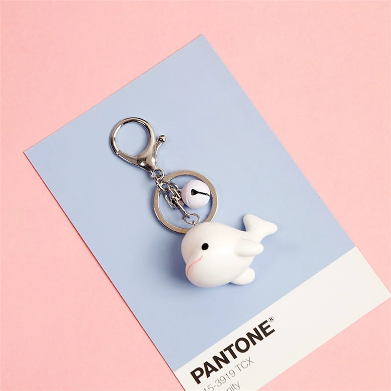 New Cute Three-Dimensional Dolphin Blue Whale Alloy Car Keychain Blue Powder Bell Pendant Men Women Couple Backpack Bag Jewelry